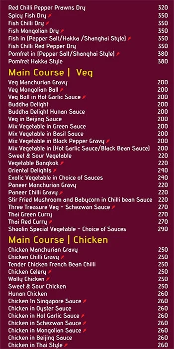 Shaolin menu 