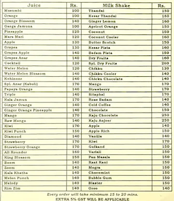 Health Juice & Fast Food menu 