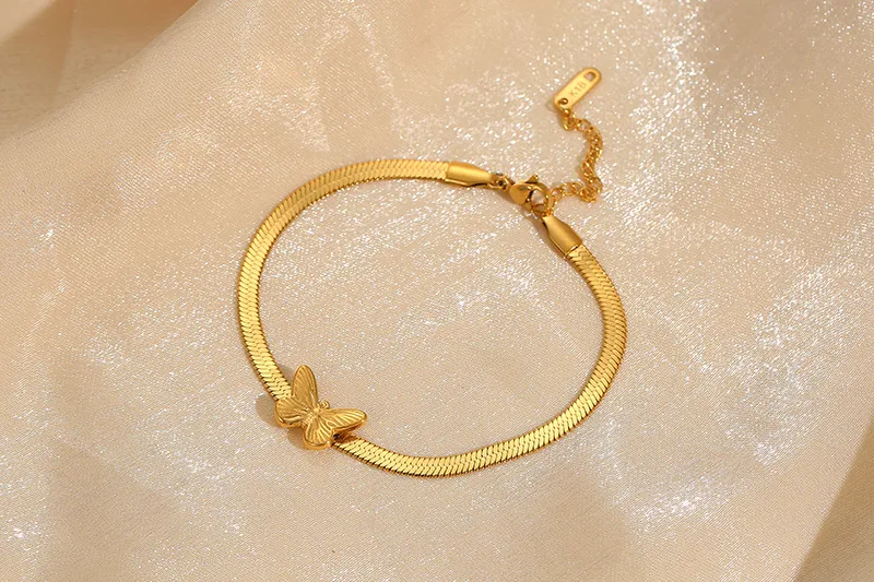 Title 5, Pulseira Borboleta Feminina Ouro 18K Corrente O...