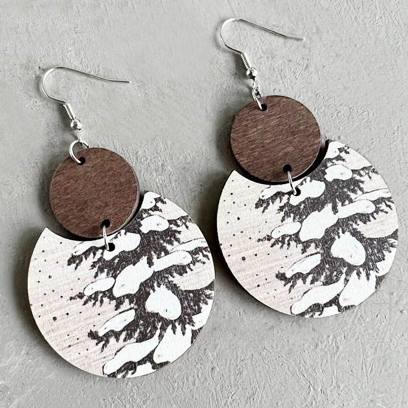 Kerstmis Bohemian Retro oorbellen met geometrische patchwork, Mussen stijl, dieren, bloemen en sneeuw, een blikvanger!