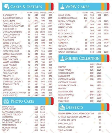 O Cakes menu 