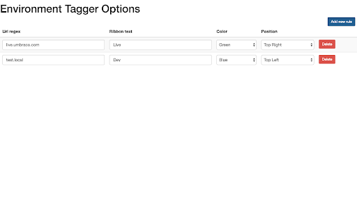 Environment Tagger Options 