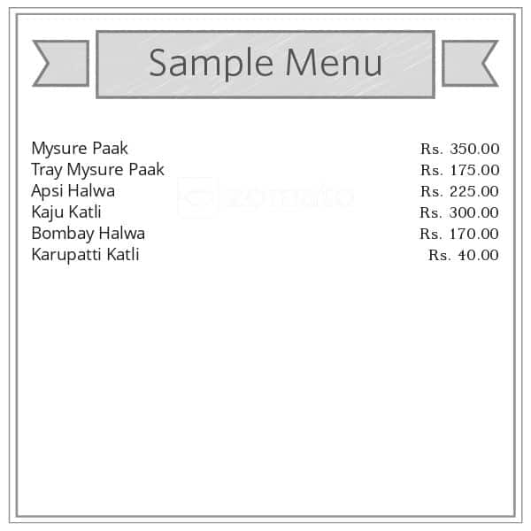 Sri Krishna Sweets menu 