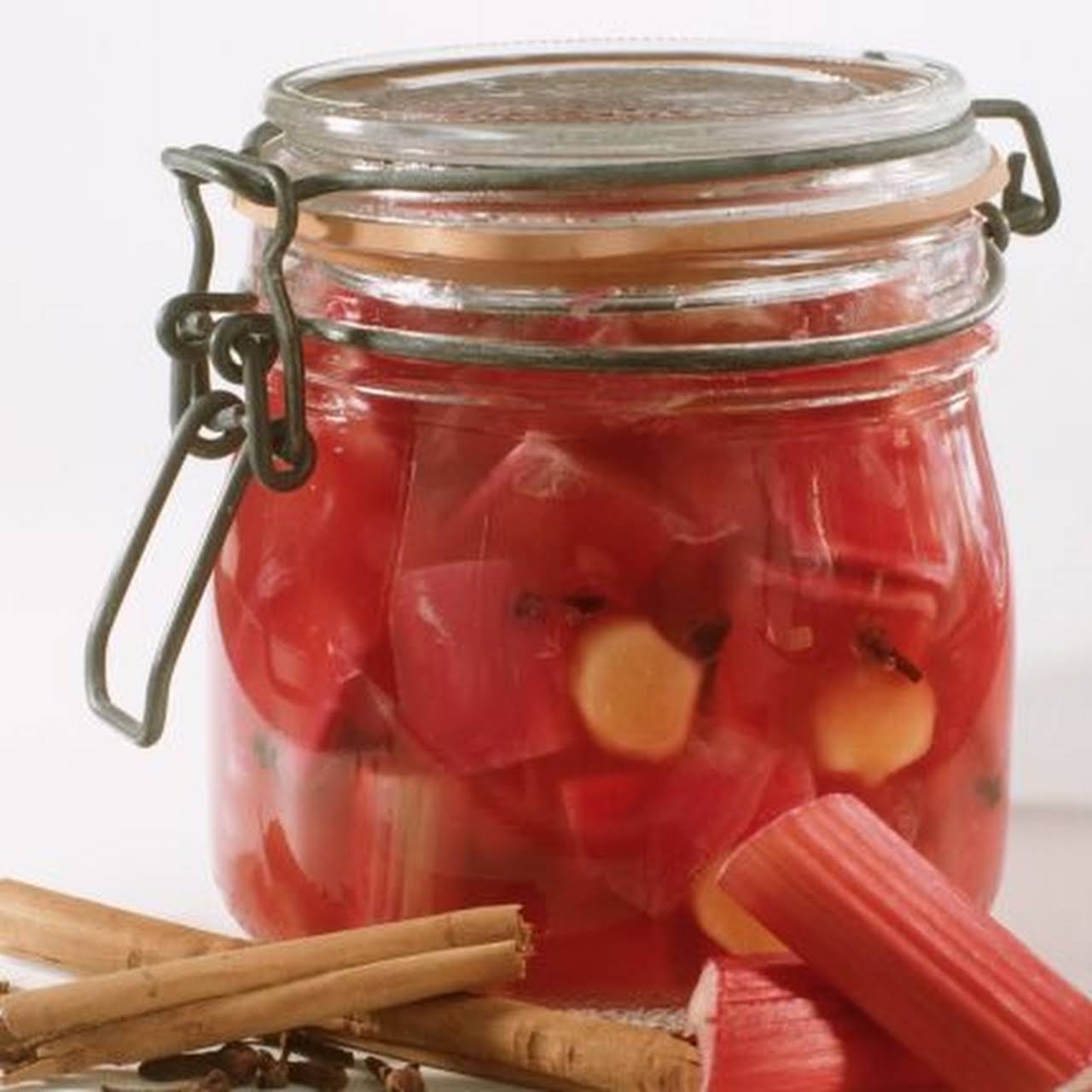 Jar of Preserved Pink Rhubarb