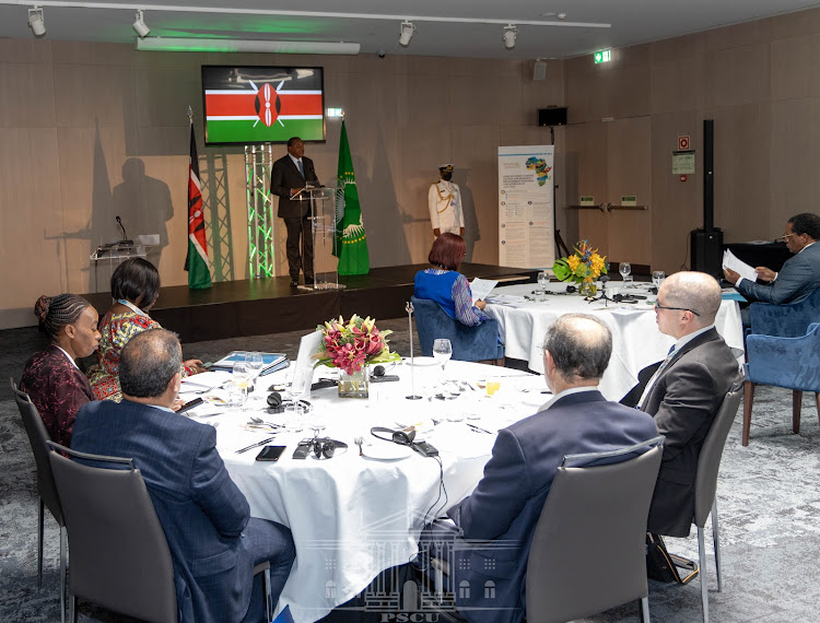 President Uhuru Kenyatta addressing the African Union Committee of African Heads of State and Government on Climate Change (CAHOSCC) meeting in Lisbon, Portugal on June 27,2022.