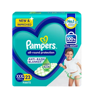 Pampers All Round Protection Pants, Extra Extra Extra Large Size Baby Diapers (XXXL) Anti Rash Diapers, Lotion With Aloe Vera 23 Pc