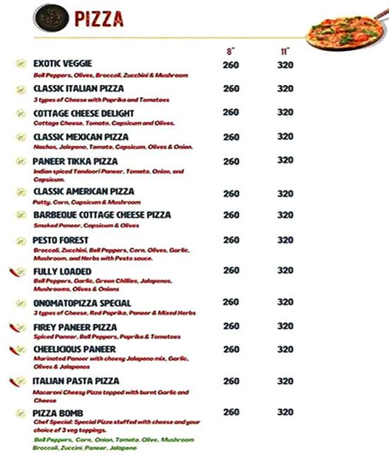 Onomatopizza menu 