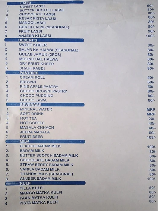 Sanjay Chur Chur Naan menu 