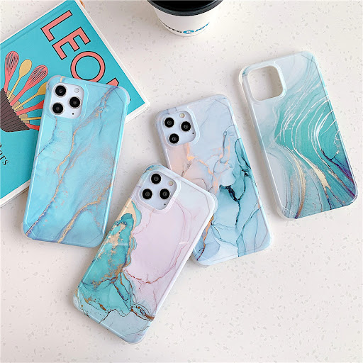 Title 5, Four-corner anti-shattering gold marble phone c...