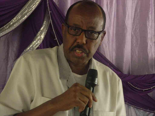 North Eastern Regional Coordinator Mohamud Saleh addresses chiefs and assistant chiefs at the opening of a training at Garissa Government Guest House, February 20, 2018. /STEPHEN ASTARIKO