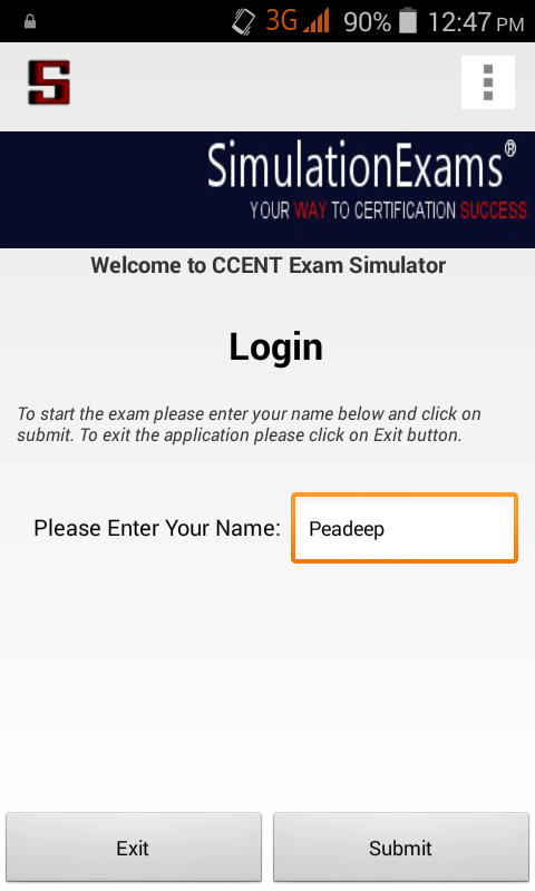 CCENT 100-105 Exam Simulator Screen 1