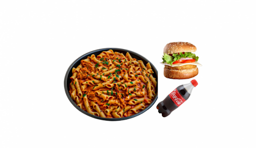 Chicken Tikka Pasta (Red Sauce) Chicken & Burger Combo