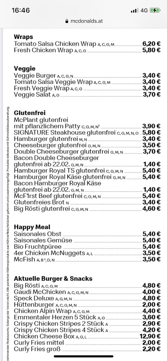 McDonald's gluten-free menu