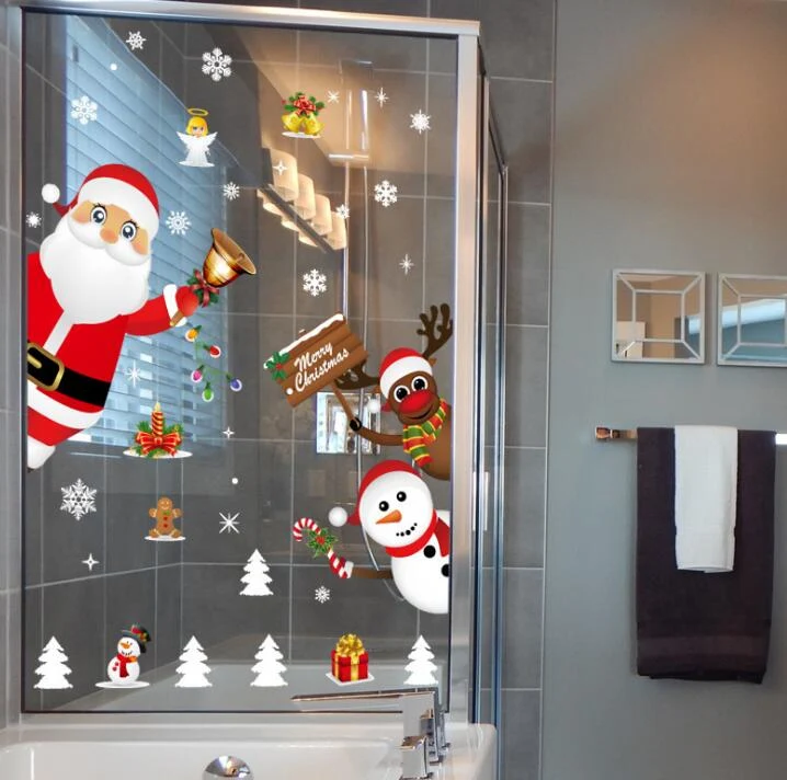 Christmas Door And Window Decorations Shop Window Glass Scene Layout Snowflake Stickers Wall Stickers