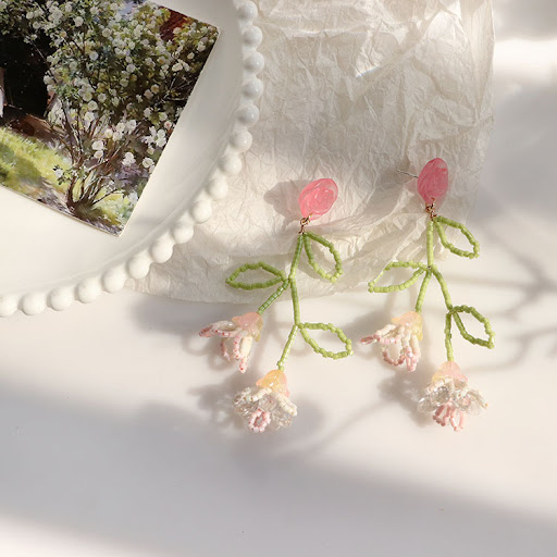 Title 4, Handmade beaded woven long earrings, adding a t...