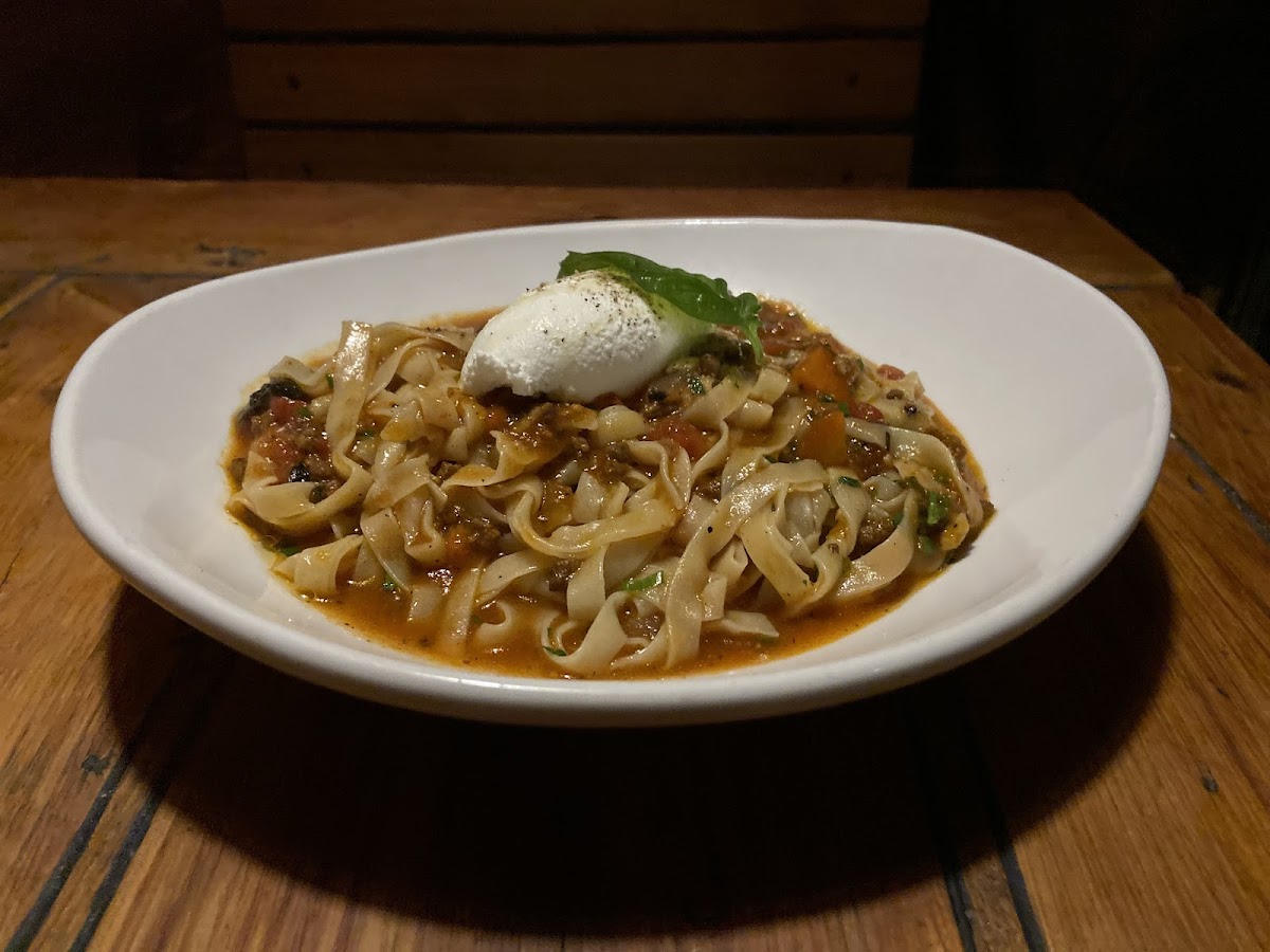 GF pasta with Bolognese & house ricotta cheese