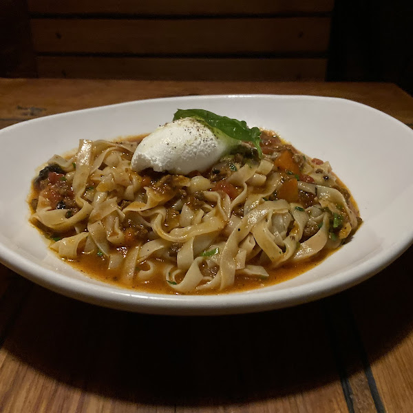 GF pasta with Bolognese & house ricotta cheese