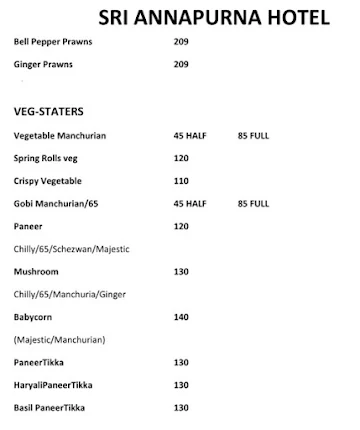 Sri Annapurna Hotel menu 