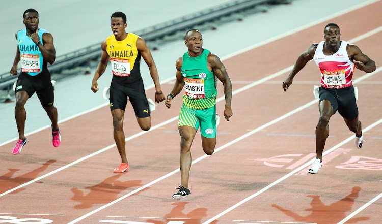 Akani Simbine in the semi-final of the men's 100m at Carrara Stadium on day 4 of the 2018 Commonwealth Games.