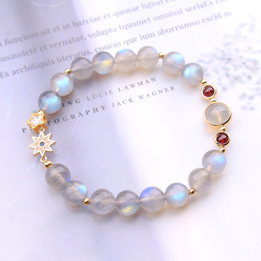 Title 5, Natural Grey Moonstone Garnet Fashion Bracelet ...