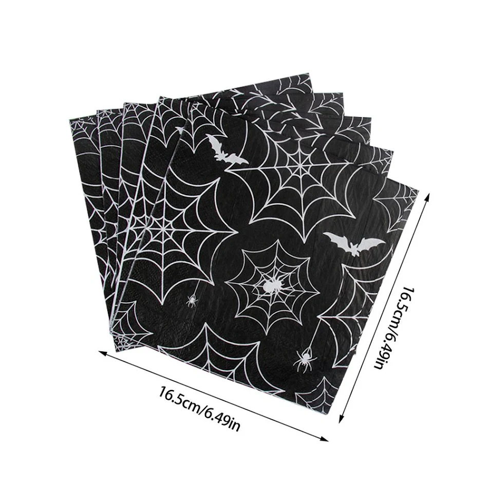 Nappe de table décorative jetable en toile d'araignée Plateau en papier Serviettes de table Idéal pour Halloween et autres événements