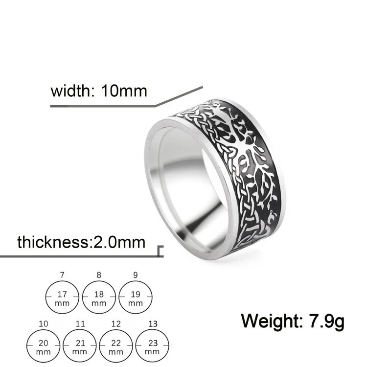 Bague rétro en acier inoxydable avec grand arbre de la chance pour hommes et femmes, résistante à la corrosion, style unique.
