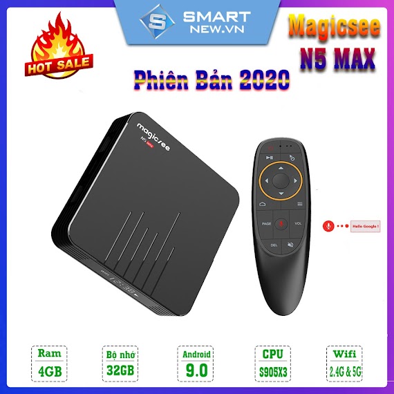 [Mã 1212Elsale0 Giảm 5% Đơn 400K] Android Tivi Box Magicsee N5 Max Ram 4Gb, Rom 32Gb, Android 9.0 Dual Wifi New 2022