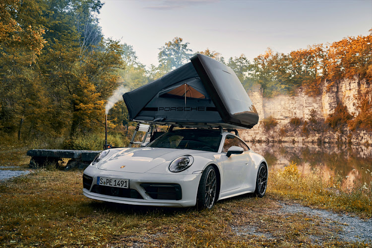 The roof tent transforms a Porsche into a room for nature lovers. Picture: SUPPLIED