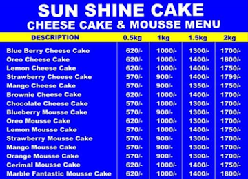 Sun Shine Cake menu 