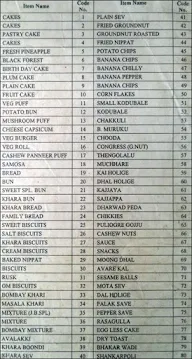 J B Bakery menu 1