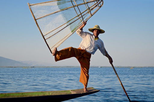 fisherman - The dexterity of the fisherman, paddling with one leg and fishing with two arms at the same time, was an amazing thing to see.