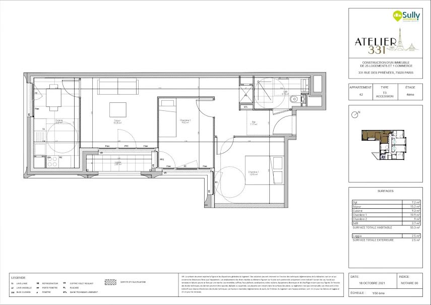 Appartement a louer paris-20e-arrondissement - 3 pièce(s) - 55.3 m2 - Surfyn