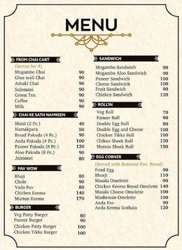 Mogambo Chai menu 