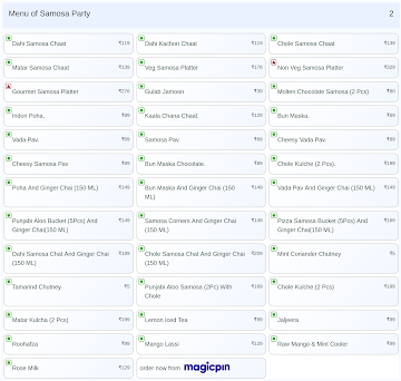 Samosa Party menu 