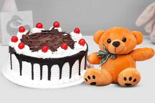 Black Forest Cake & 1 Teddy Bear [500 Gram]