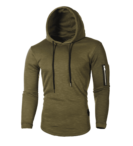 Title 17, Solid color round neck hooded arm zipper stitch...