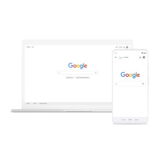 Google Arama'nın açık olduğu bir dizüstü bilgisayar ve telefon