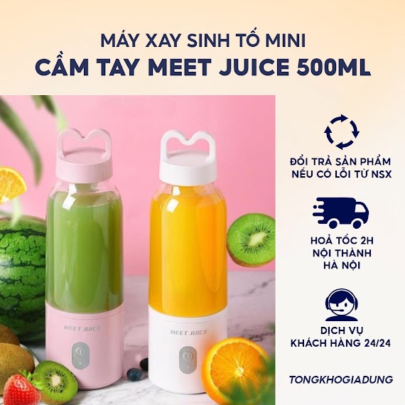 Máy Xay Sinh Tố Mini Cầm Tay Meet Juice 500Ml , Máy Xay Cầm Tay Đa Năng - Ptkl.vudu