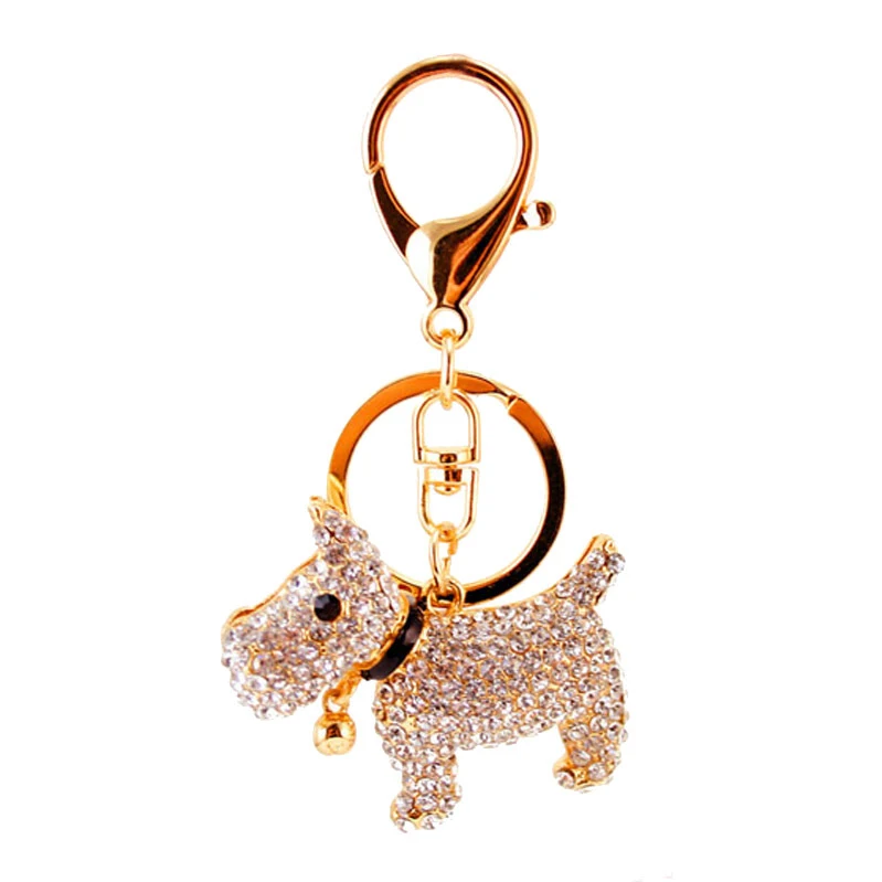 Creatieve schattige puppy sleutelhanger met diamanten en bel. Een charmant accessoire voor je sleutels, tas en meer.