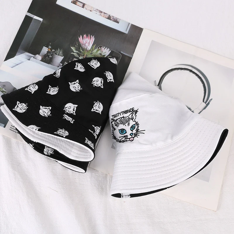 Cappello da pescatore con stampa gatto