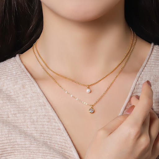 Title 2, Simple all-match copper inlaid zircon two-layer...