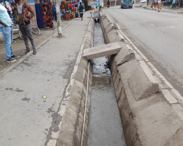 The aftermath of unclogging Nairobi's drainage terraces.