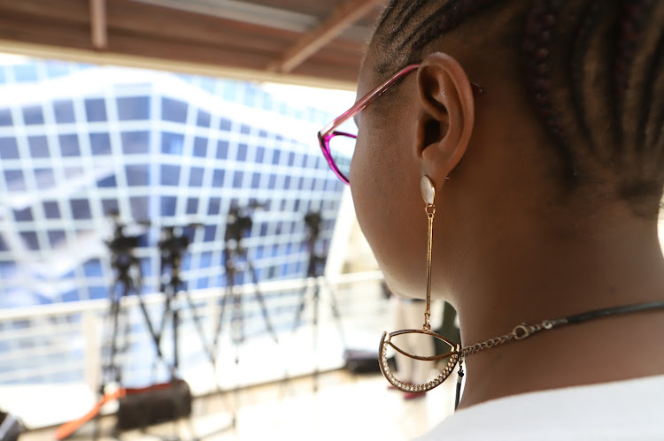 A female students under CampusMeToo movement speaks to the press about her sexual harassment experience. The event was held at Zetech University's main campus in Ruiru on December 10, 2022