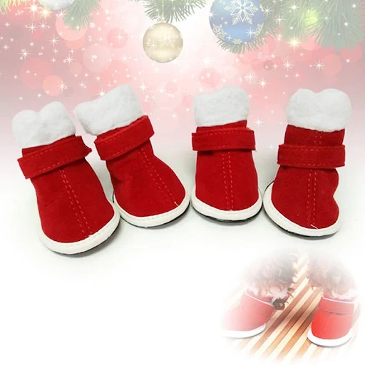 4 Pcs/Sets Santa Dog Shoes For Small Dogs Winter Warm Fleece Puppy Pet Shoes Windproof Dog Snow Boots Chihuahua Yorkie S