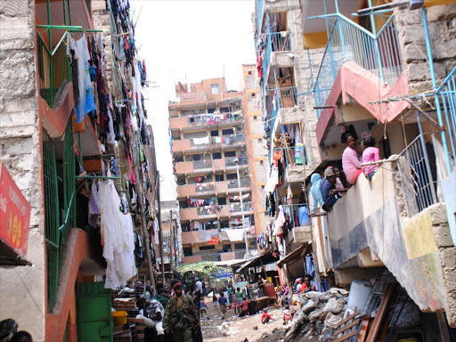 A view of residential flats next to a building that collapsed in Huruma. photo/PATRICK VIDIJA