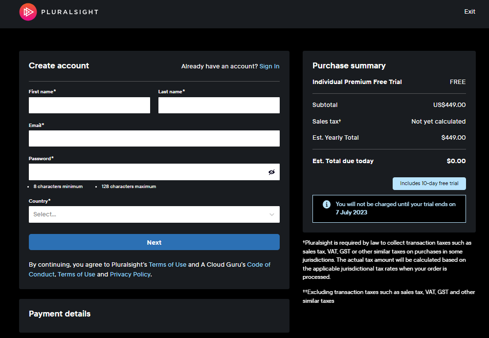 Pluralsight - Create Account