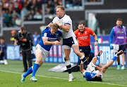 Scotland's Duhan van der Merwe  in action against Italy's Louis Lynagh on Saturday. 