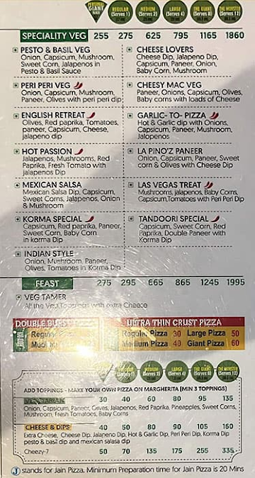 La Pino'z Pizza menu 