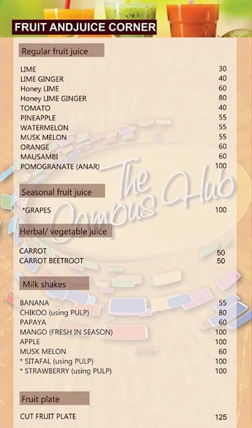 The Campus Hub Canteen menu 