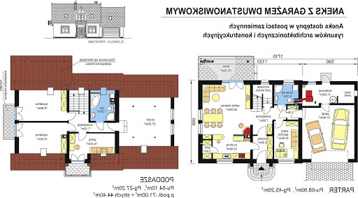 BW-17 wariant - Rzuty parteru i poddasza - propozycja adaptacji - wersja z garażem dwustanowiskowym